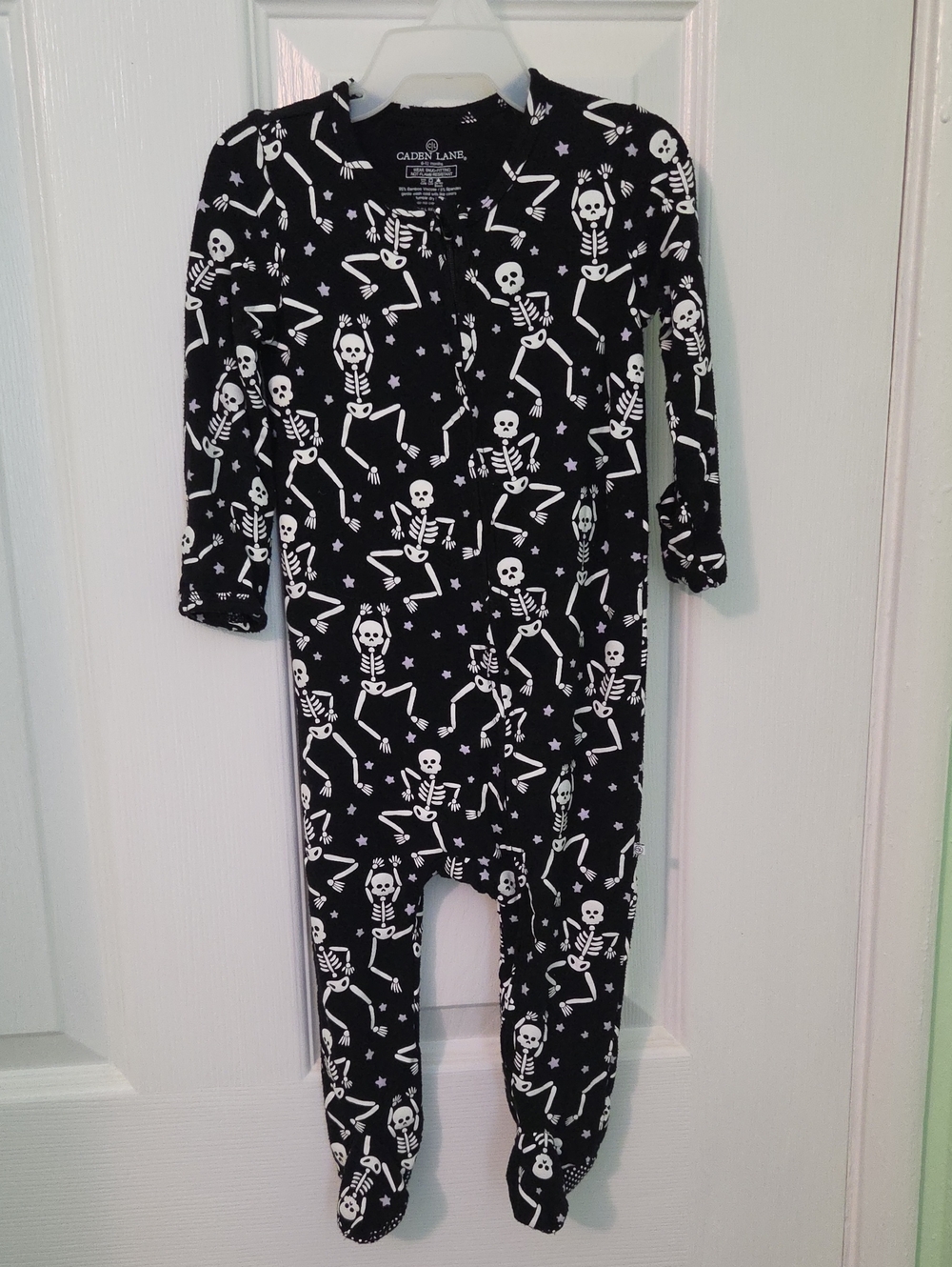 Caden Lane bamboo black Halloween skeleton footie sleeper 6-12 months